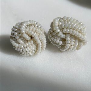 White Beaded Knot Earrings - Women Jewelry